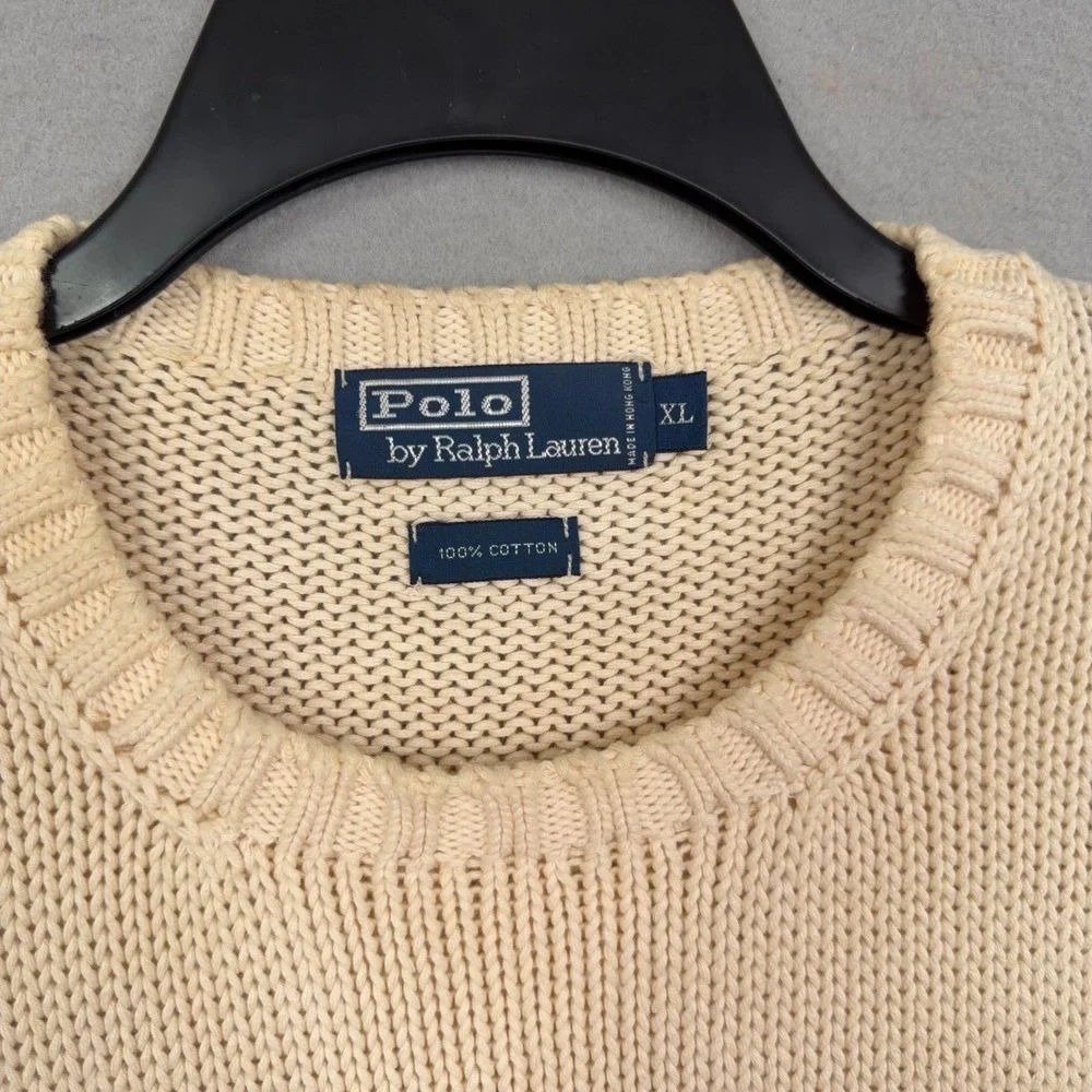 Vintage Polo Ralph Lauren Sweater Mens XL Cream American Flag Knit Preppy USA
